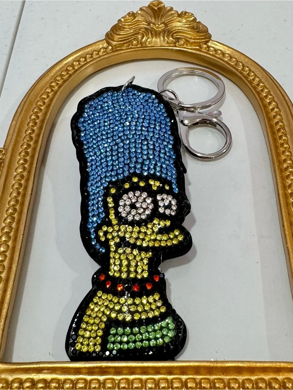 New Crystal-Embellished Marge Simpson Keychain  - Blue & Yellow